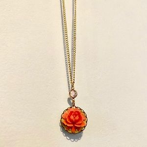 Coral rose round gold pink necklace